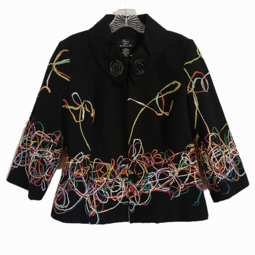 Trendz By Theresa Renz Wool Blend Blazer Petite Large 3/4 Sleeve Black Artsy